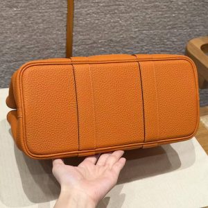Hermes Garden Party 30 Bag Handmade In Vache Country Calfskin Leather Silver Hardware 93 Orange - Image 19