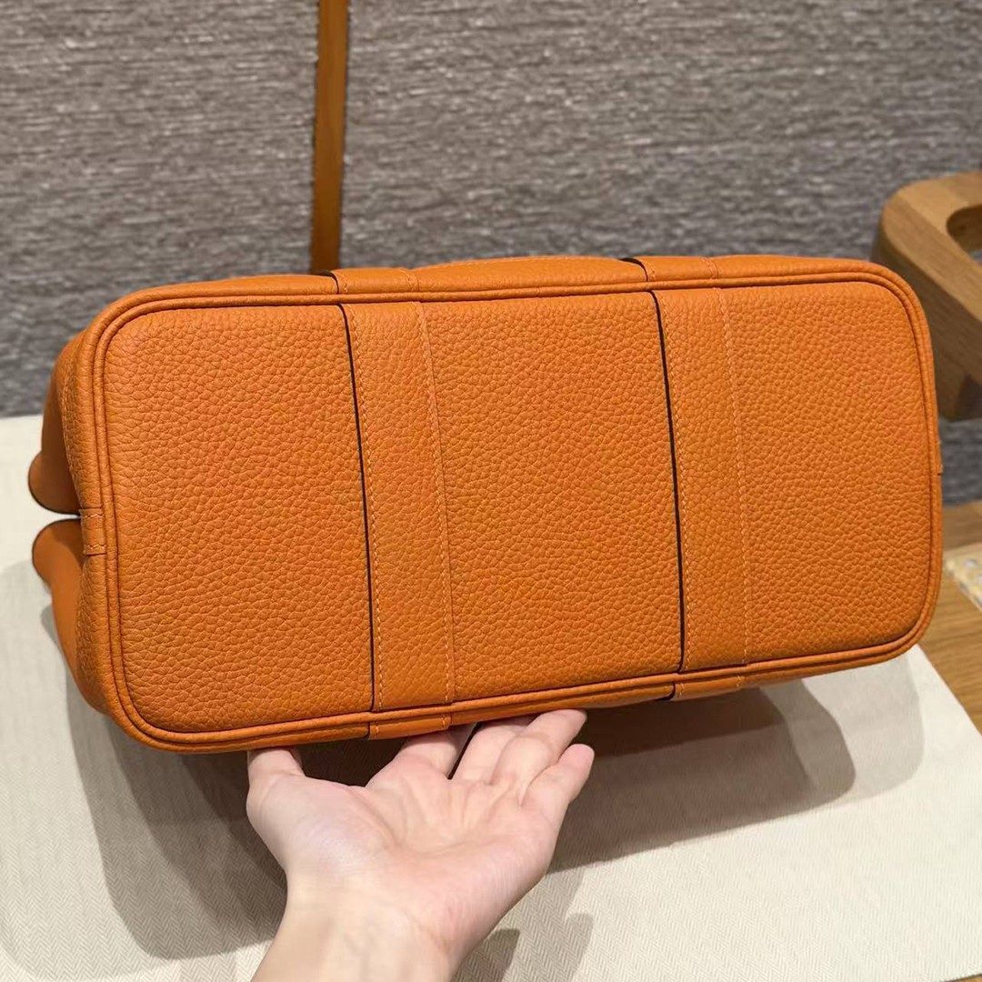 Hermes Garden Party 30 Bag Handmade In Vache Country Calfskin Leather Silver Hardware 93 Orange - Image 19
