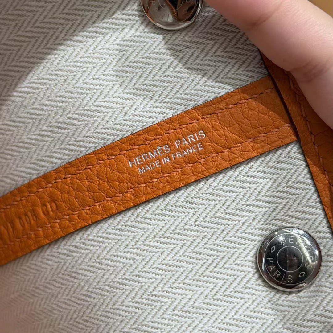 Hermes Garden Party 30 Bag Handmade In Vache Country Calfskin Leather Silver Hardware 93 Orange - Image 17