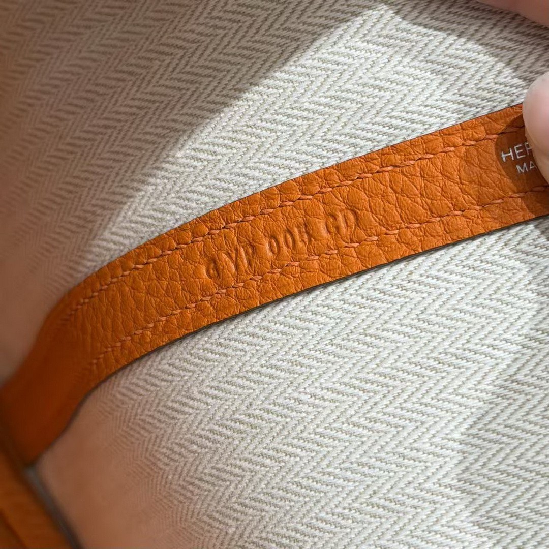 Hermes Garden Party 30 Bag Handmade In Vache Country Calfskin Leather Silver Hardware 93 Orange - Image 16