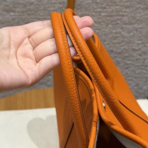 Hermes Garden Party 30 Bag Handmade In Vache Country Calfskin Leather Silver Hardware 93 Orange - Image 15