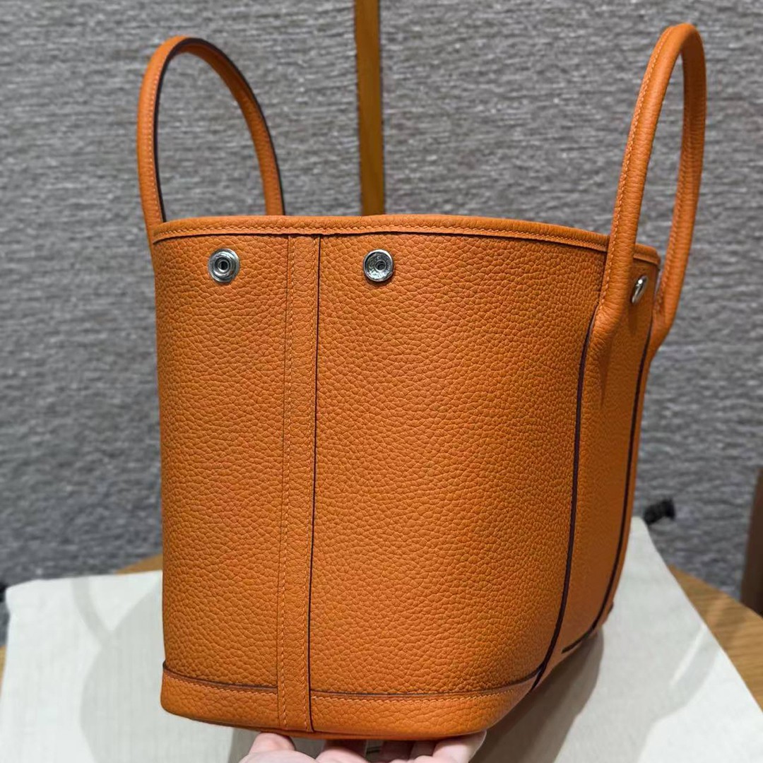 Hermes Garden Party 30 Bag Handmade In Vache Country Calfskin Leather Silver Hardware 93 Orange - Image 13