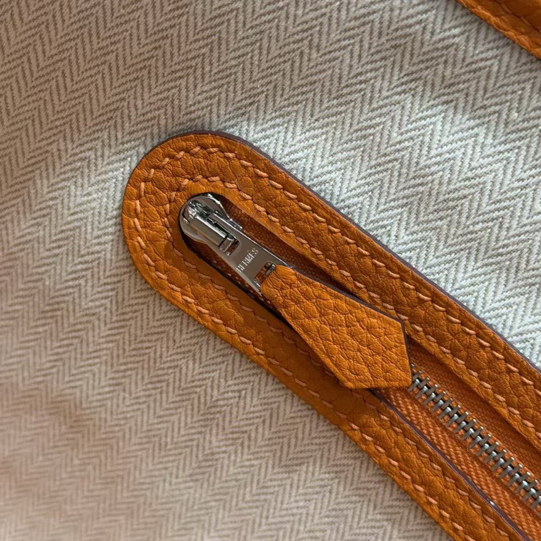 Hermes Garden Party 30 Bag Handmade In Vache Country Calfskin Leather Silver Hardware 93 Orange - Image 12