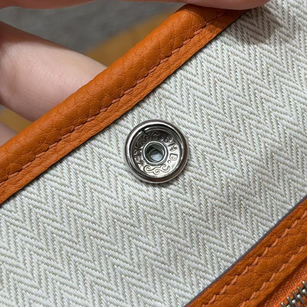 Hermes Garden Party 30 Bag Handmade In Vache Country Calfskin Leather Silver Hardware 93 Orange - Image 10