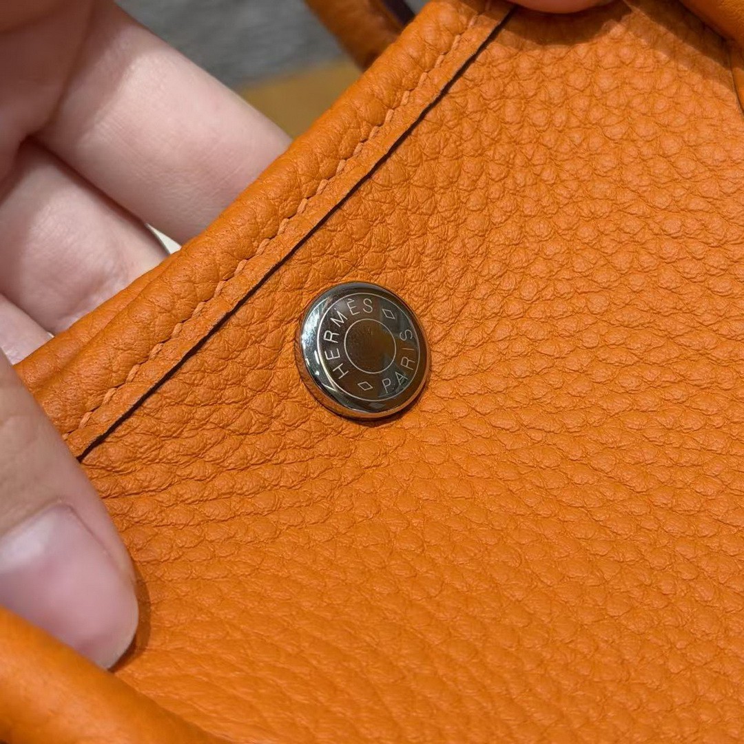 Hermes Garden Party 30 Bag Handmade In Vache Country Calfskin Leather Silver Hardware 93 Orange - Image 8