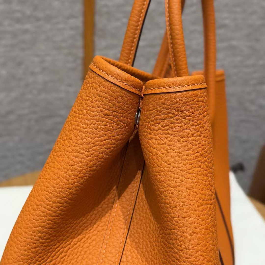 Hermes Garden Party 30 Bag Handmade In Vache Country Calfskin Leather Silver Hardware 93 Orange - Image 6