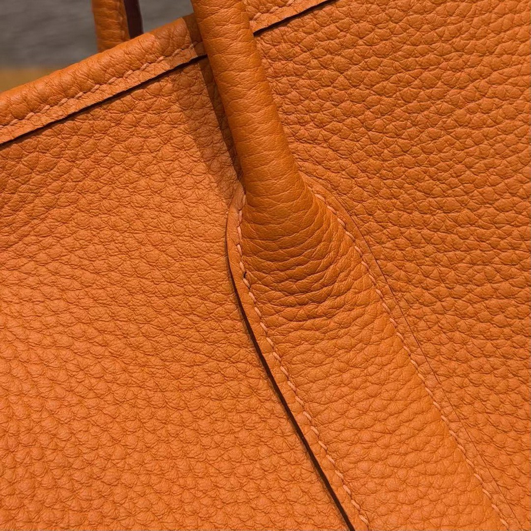 Hermes Garden Party 30 Bag Handmade In Vache Country Calfskin Leather Silver Hardware 93 Orange - Image 5