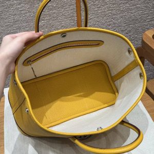 Hermes Garden Party 30 Bag Handmade In Negonda Calfskin Leather Silver Hardware 9D Jaune - Image 16