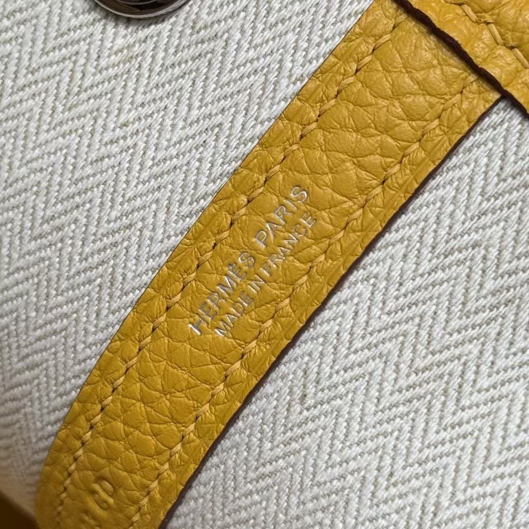 Hermes Garden Party 30 Bag Handmade In Negonda Calfskin Leather Silver Hardware 9D Jaune - Image 15
