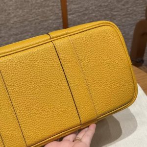 Hermes Garden Party 30 Bag Handmade In Negonda Calfskin Leather Silver Hardware 9D Jaune - Image 10