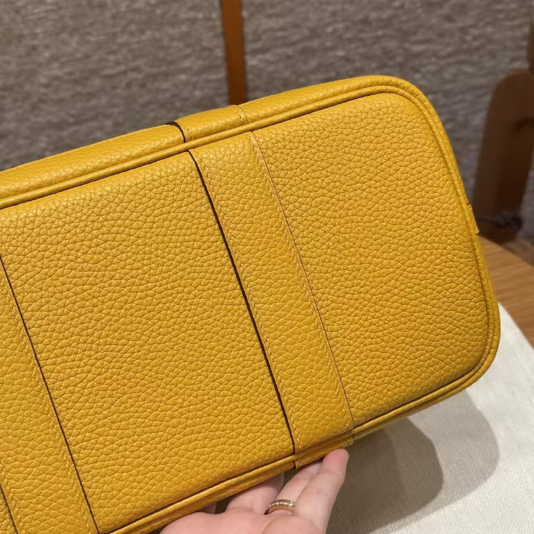 Hermes Garden Party 30 Bag Handmade In Negonda Calfskin Leather Silver Hardware 9D Jaune - Image 10