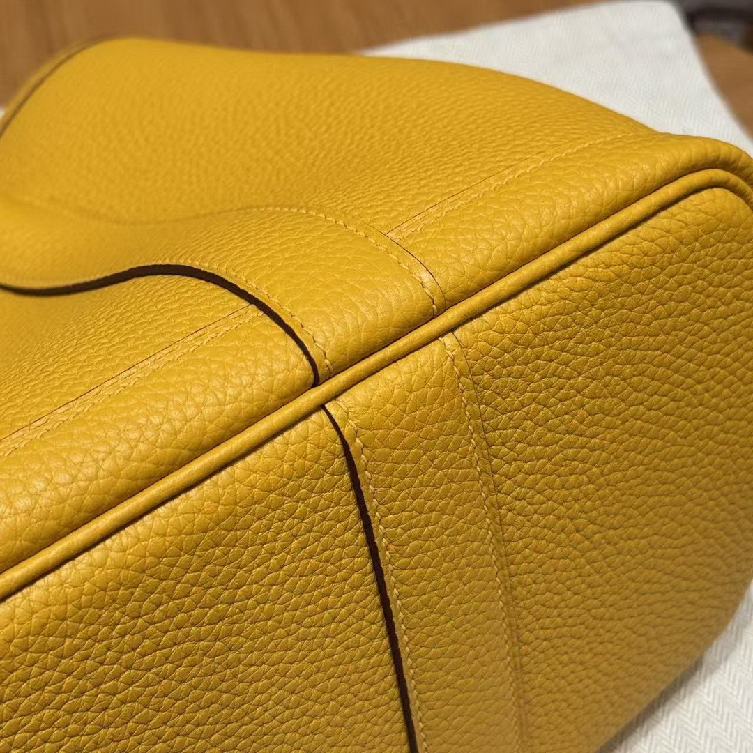Hermes Garden Party 30 Bag Handmade In Negonda Calfskin Leather Silver Hardware 9D Jaune - Image 9