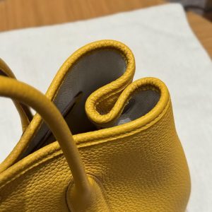 Hermes Garden Party 30 Bag Handmade In Negonda Calfskin Leather Silver Hardware 9D Jaune - Image 8