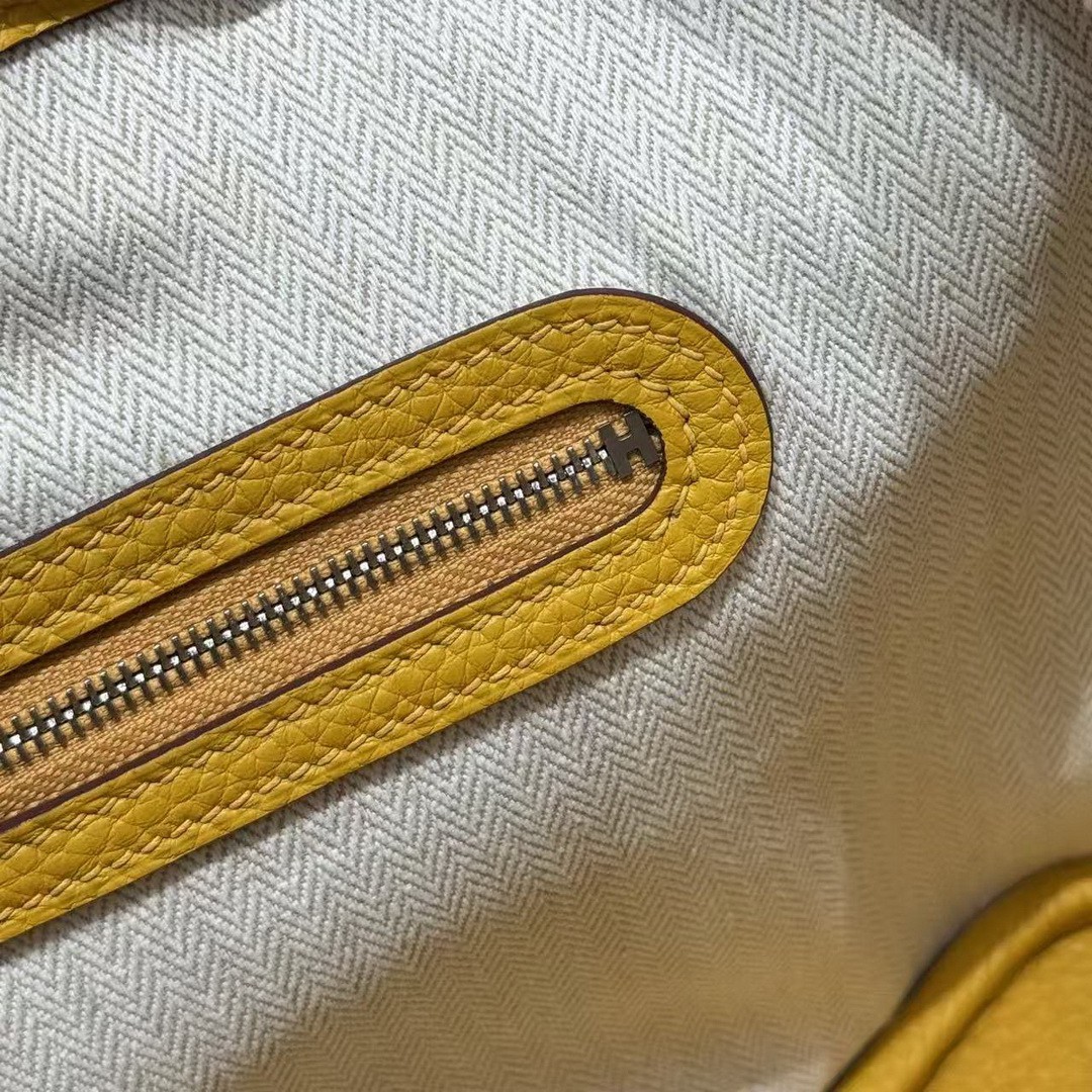 Hermes Garden Party 30 Bag Handmade In Negonda Calfskin Leather Silver Hardware 9D Jaune - Image 4