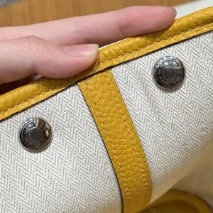 Hermes Garden Party 30 Bag Handmade In Negonda Calfskin Leather Silver Hardware 9D Jaune - Image 3