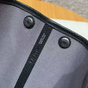 Hermes Garden Party 30 Bag Handmade In Negonda Calfskin Leather And Canvas Silver Hardware Ardoise Nior - Image 11
