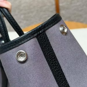 Hermes Garden Party 30 Bag Handmade In Negonda Calfskin Leather And Canvas Silver Hardware Ardoise Nior - Image 7