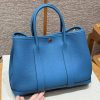 Hermes Garden Party 30 Bag Handmade In Negonda Calfskin Leather Silver Hardware B3 Blue Zanzibar