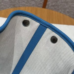 Hermes Garden Party 30 Bag Handmade In Negonda Calfskin Leather Silver Hardware B3 Blue Zanzibar - Image 3