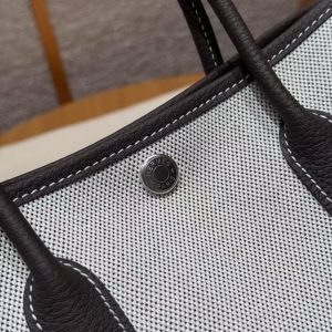Hermes Garden Party 30 Bag Handmade In Negonda Calfskin Leather And Canvas Silver Hardware Ecru Ebene - Image 13