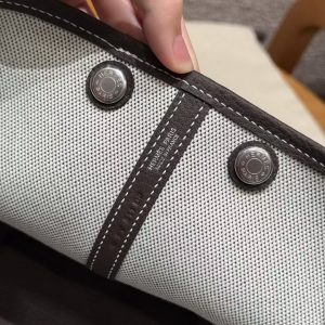 Hermes Garden Party 30 Bag Handmade In Negonda Calfskin Leather And Canvas Silver Hardware Ecru Ebene - Image 12