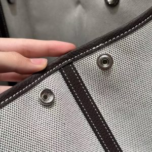 Hermes Garden Party 30 Bag Handmade In Negonda Calfskin Leather And Canvas Silver Hardware Ecru Ebene - Image 11