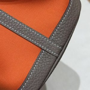 Hermes Garden Party 30 Bag Handmade In Negonda Calfskin Leather And Canvas Silver Hardware Feu Etoupe - Image 13