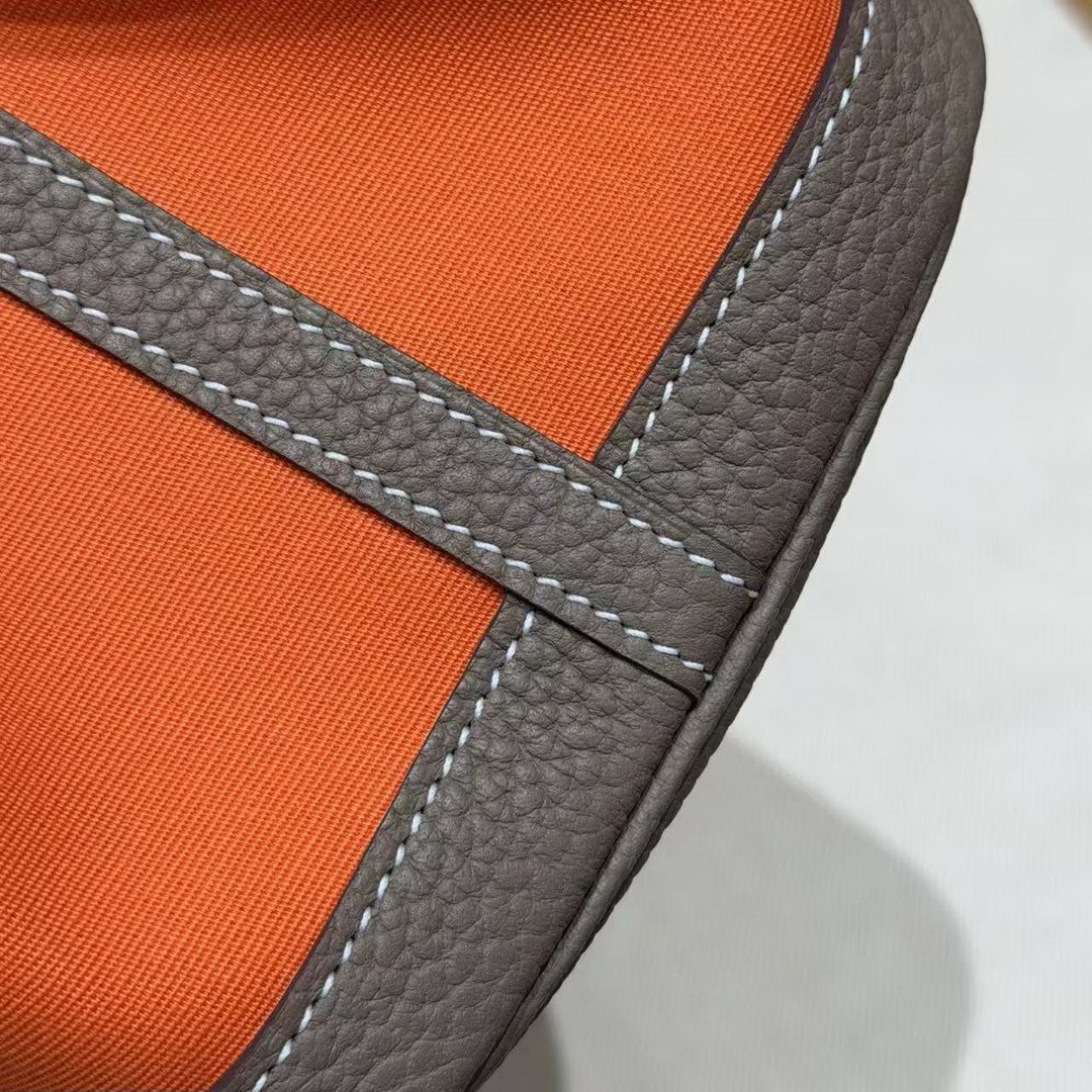 Hermes Garden Party 30 Bag Handmade In Negonda Calfskin Leather And Canvas Silver Hardware Feu Etoupe - Image 13