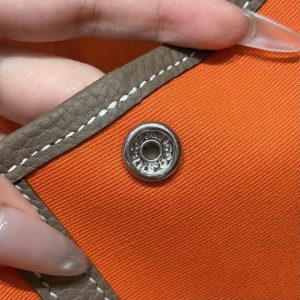 Hermes Garden Party 30 Bag Handmade In Negonda Calfskin Leather And Canvas Silver Hardware Feu Etoupe - Image 9
