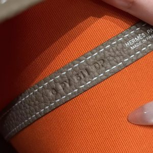 Hermes Garden Party 30 Bag Handmade In Negonda Calfskin Leather And Canvas Silver Hardware Feu Etoupe - Image 5