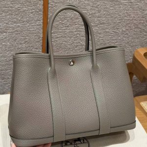 Hermes Garden Party 30 Bag Handmade In Vache Country Calfskin Leather Silver Hardware M8 Girs Asphalted