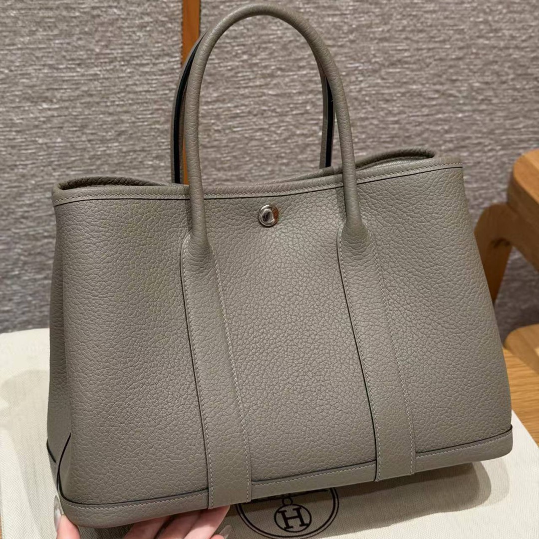 Hermes Garden Party 30 Bag Handmade In Vache Country Calfskin Leather Silver Hardware M8 Girs Asphalted - Image 2