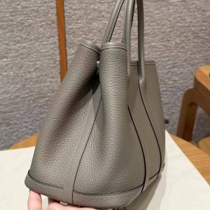 Hermes Garden Party 30 Bag Handmade In Vache Country Calfskin Leather Silver Hardware M8 Girs Asphalted - Image 19