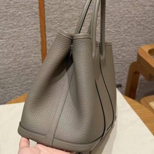 Hermes Garden Party 30 Bag Handmade In Vache Country Calfskin Leather Silver Hardware M8 Girs Asphalted - Image 18
