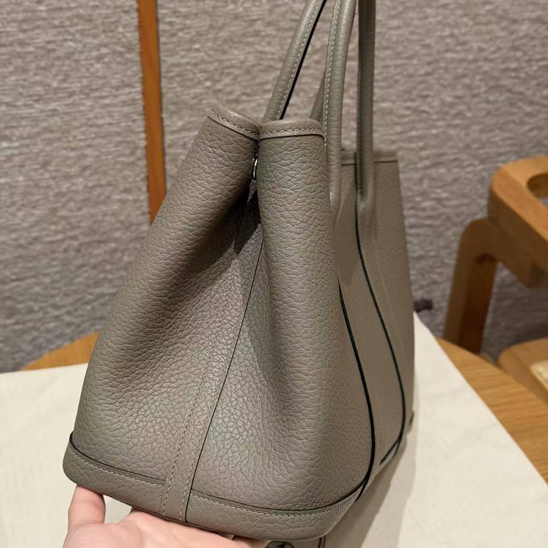Hermes Garden Party 30 Bag Handmade In Vache Country Calfskin Leather Silver Hardware M8 Girs Asphalted - Image 18