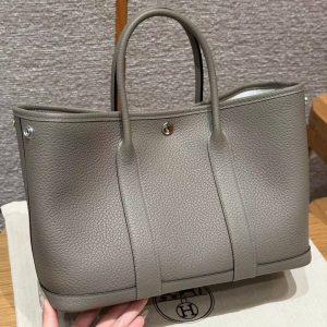Hermes Garden Party 30 Bag Handmade In Vache Country Calfskin Leather Silver Hardware M8 Girs Asphalted - Image 14