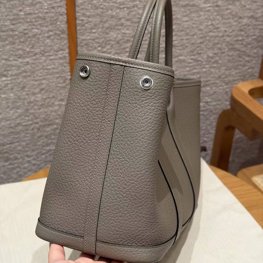 Hermes Garden Party 30 Bag Handmade In Vache Country Calfskin Leather Silver Hardware M8 Girs Asphalted - Image 13