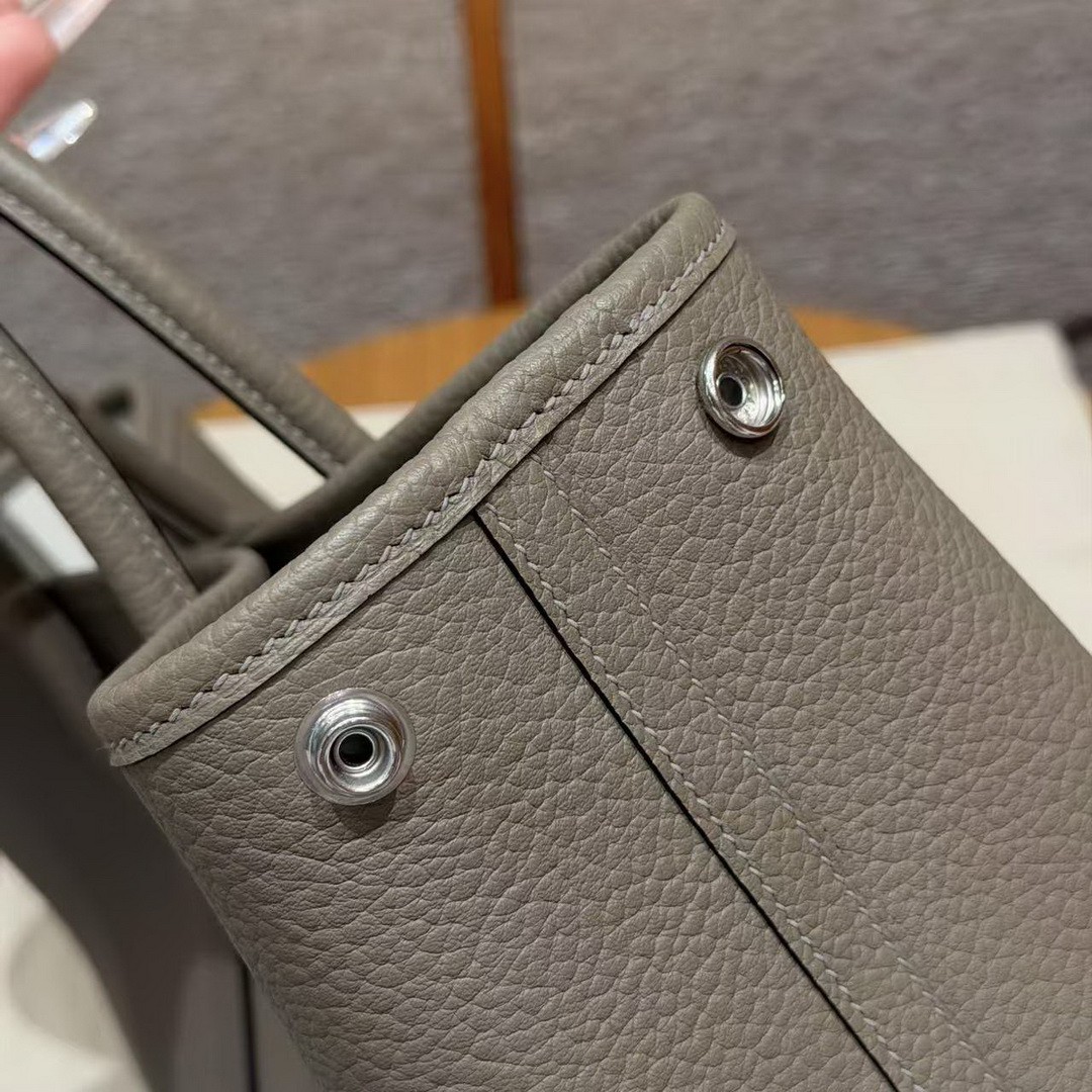 Hermes Garden Party 30 Bag Handmade In Vache Country Calfskin Leather Silver Hardware M8 Girs Asphalted - Image 12