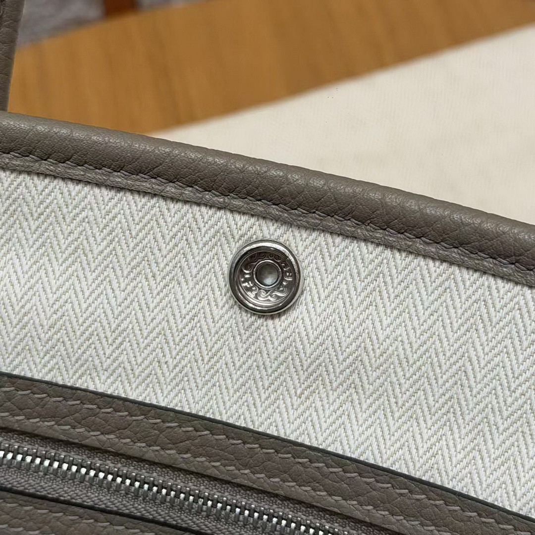 Hermes Garden Party 30 Bag Handmade In Vache Country Calfskin Leather Silver Hardware M8 Girs Asphalted - Image 11