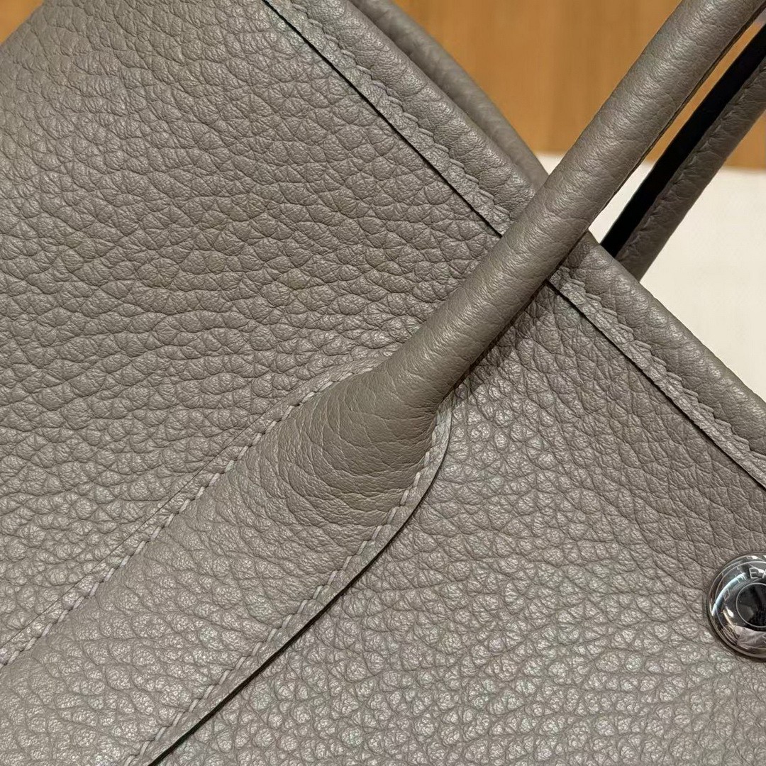 Hermes Garden Party 30 Bag Handmade In Vache Country Calfskin Leather Silver Hardware M8 Girs Asphalted - Image 4