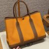 Hermes Garden Party 30 Bag Handmade In Negonda Calfskin Leather And Canvas Silver Hardware Orange Gold