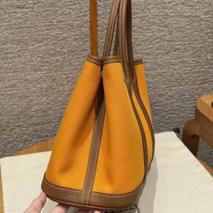 Hermes Garden Party 30 Bag Handmade In Negonda Calfskin Leather And Canvas Silver Hardware Orange Gold - Image 8