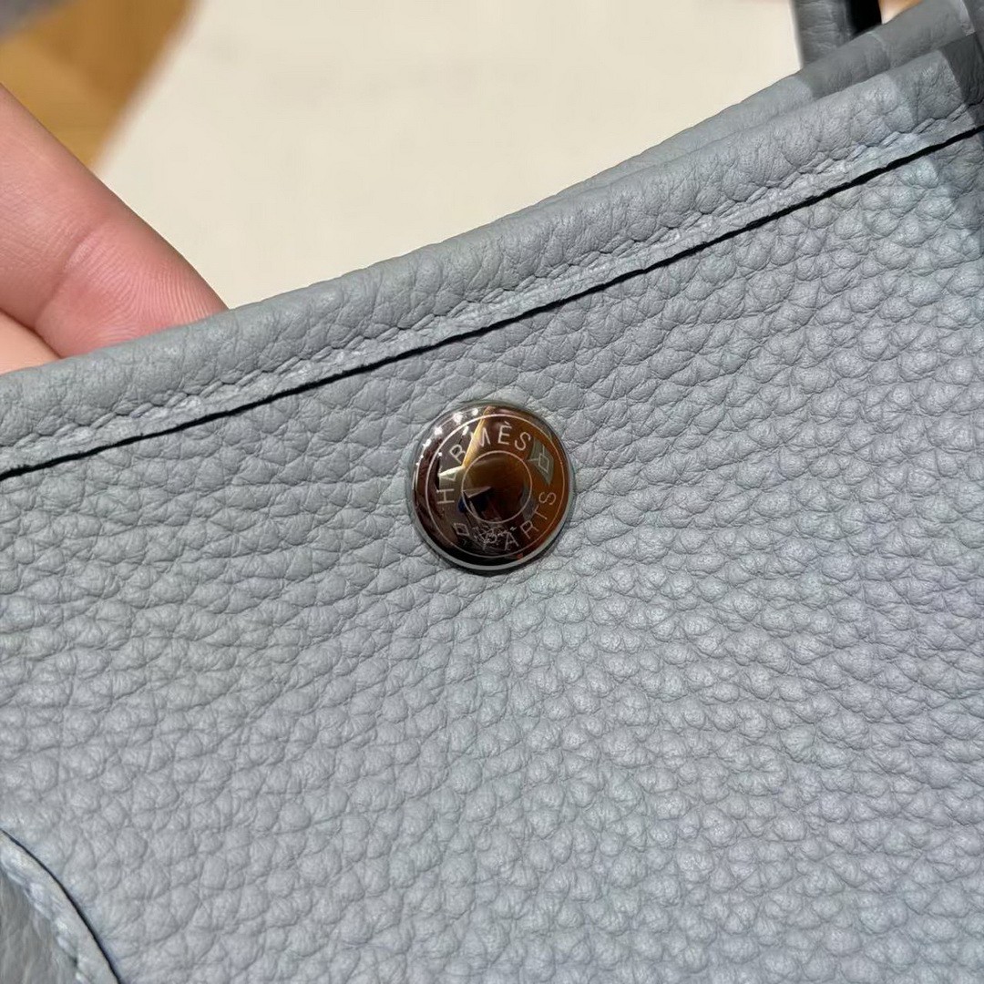 Hermes Garden Party 30 Bag Handmade In Negonda Calfskin Leather Silver Hardware P0 Girs Pantin - Image 11