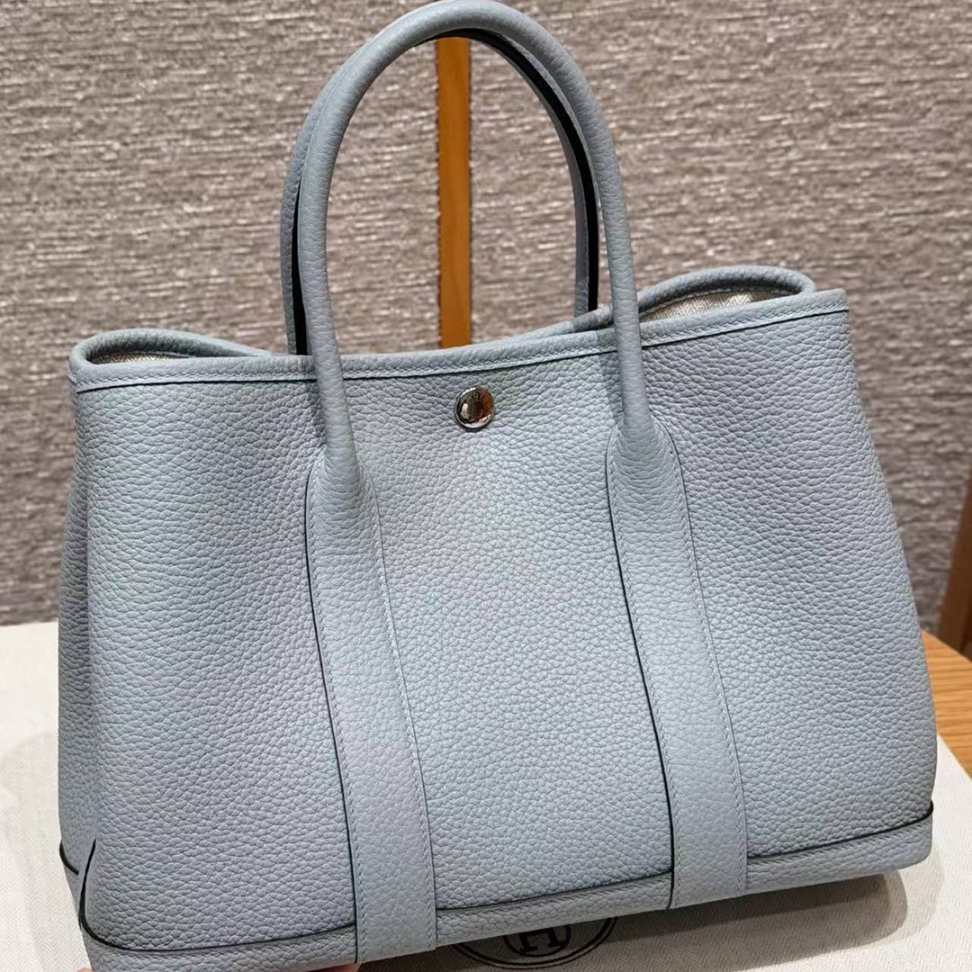 Hermes Garden Party 30 Bag Handmade In Negonda Calfskin Leather Silver Hardware P0 Girs Pantin - Image 10
