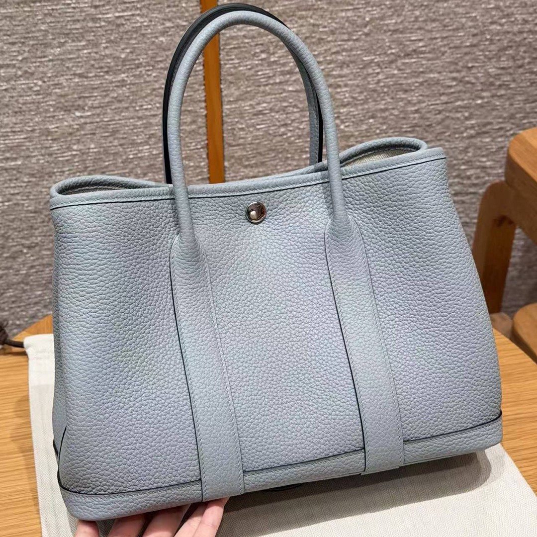 Hermes Garden Party 30 Bag Handmade In Negonda Calfskin Leather Silver Hardware P0 Girs Pantin