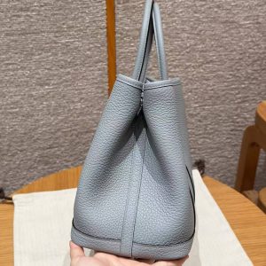 Hermes Garden Party 30 Bag Handmade In Negonda Calfskin Leather Silver Hardware P0 Girs Pantin - Image 8