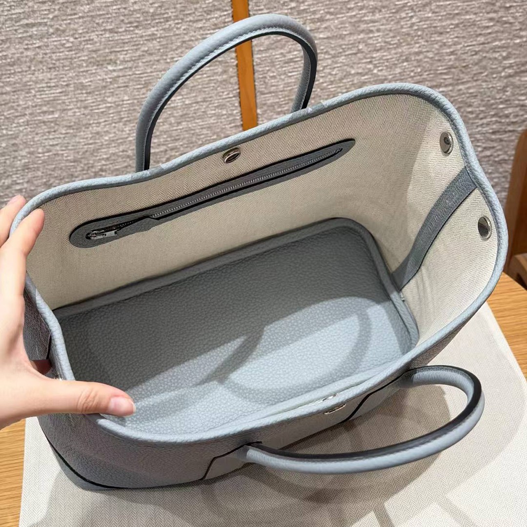 Hermes Garden Party 30 Bag Handmade In Negonda Calfskin Leather Silver Hardware P0 Girs Pantin - Image 6