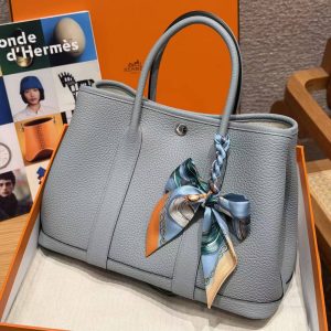 Hermes Garden Party 30 Bag Handmade In Negonda Calfskin Leather Silver Hardware P0 Girs Pantin - Image 3