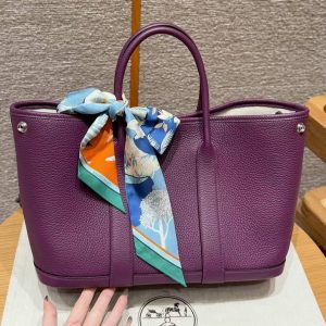 Hermes Garden Party 30 Bag Handmade In Vache Country Calfskin Leather Silver Hardware P9 Anemone - Image 2