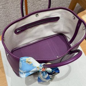 Hermes Garden Party 30 Bag Handmade In Vache Country Calfskin Leather Silver Hardware P9 Anemone - Image 14